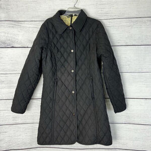 John Partridge England Womens BlackKnee Length Quilted Coat
